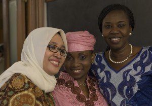 Hindun, Hafsat, and Hawwa posing together at an event