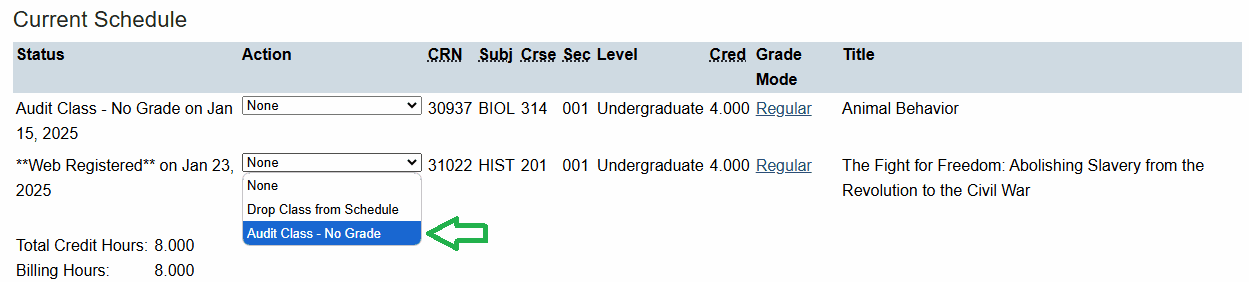 Audit Class No Grade