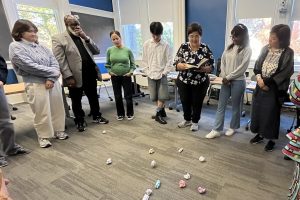 Henry Anson Buttz Professor of New Testament and Early Christianity Melanie Johnson-DeBaufre, center, teaching her Mary Magdalene Understood class to current and prospective students