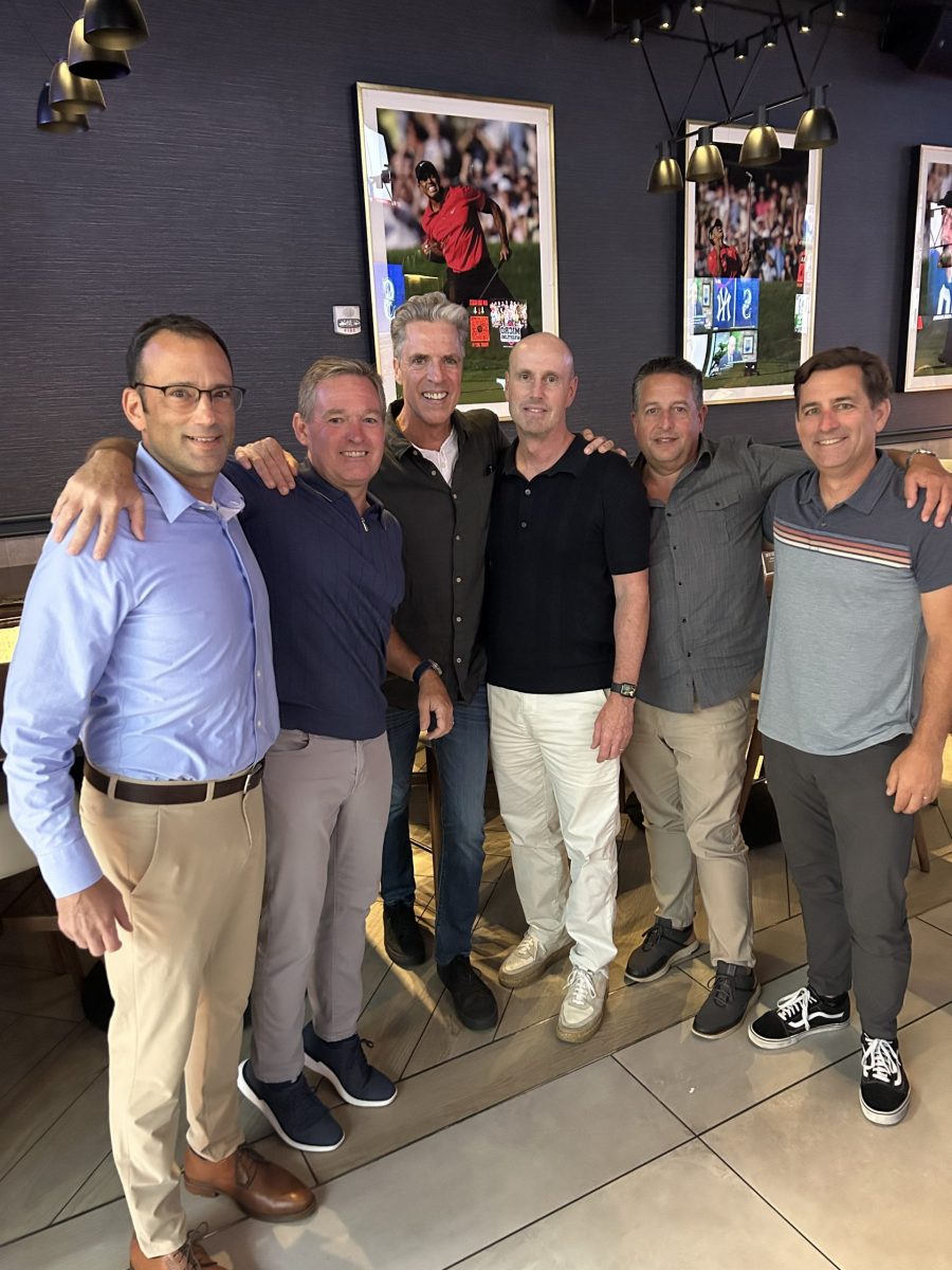 Brett Spector, Chris Holland, Pat McNally, Jeff Keeler, Paul LaRosa, and Tim Harrall (all C’88) in New York City