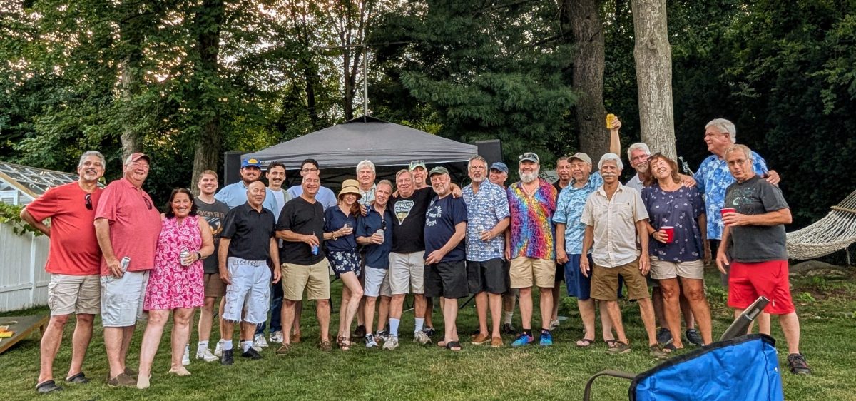 “Loadstock” - Tony Marucci C’85, Jimmy Nicolson C’83, Laurie (Enslein) Bain C’86, Andrew Thompson C’20, Tyler Salter C’20, Mickey Green C’79, Erik Womelsdorf C’21, Rich Onoroto C’81, Ken Siciliano, Mary Jane (Eggers) Plofker C’86, Tom Keoughan C’81, Bob Muir C’83, Steve Thompson C'83, P'20, Ron Reede C’81, Chris Walsh C’80, Steve Margolis C’82, Erik Lutzker C’82, Craig Martin C’84, Stewart Rosenzweig C’82, “Pub” Joe Krzys (Pub Manager in the late 70s), Rich Fisch C’77, Chip Nolet C’80, Lisa (King) Nolet C’84, Johnny Spanarkle C’82, and Greg Leuser C’77