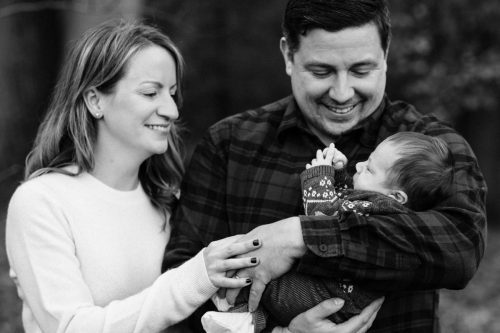 Catherine Costigan C’10 and Greg Baker C'11 with Declan, born September 2025