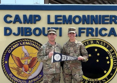 Nathan Band C’08 and Laura Lakin C'10, officers in the Massachusetts Army National Guard, currently deployed to Djibouti 