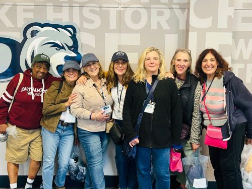 Donna O'Meally, Carle (Del Prete) Falk, Lisa Aires McKinley, Carrie Genovese, Adriene (Raguseo) Dobrow, Laura Biber, and Beth Scannella (all C’85) at Rangers Reunite: Alumni Weekend
