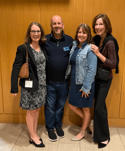 Christina (Todaro) Reynolds, Forrest Shue, Peggy (Sivilli) Phillips, and Lori (Quinn) Moylan (all C’87) during Rangers Reunite: Alumni Weekend