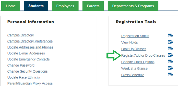 Register/Add Or Drop Classes